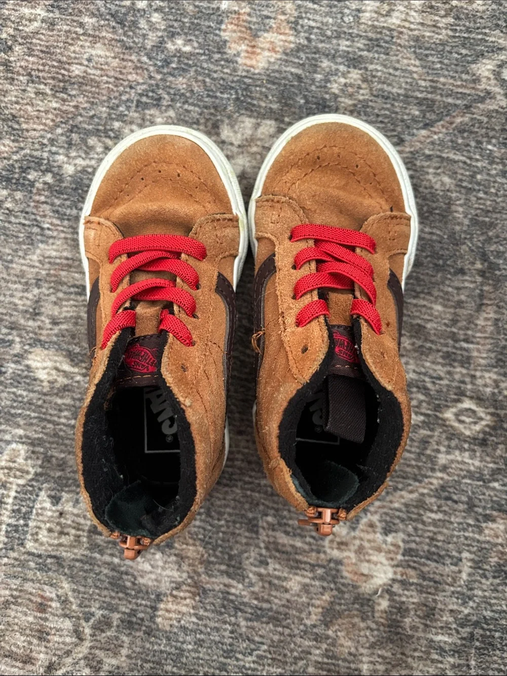 Vans Kids Brown Suede High-Top Sneakers with Red Laces